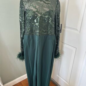 Emerald Green Sequin & Feather Jumpsuit